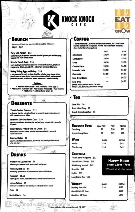 knocknock cafe menu.